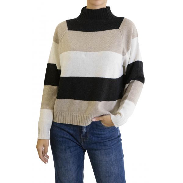 maglia a righe misto cashmere collo alto 